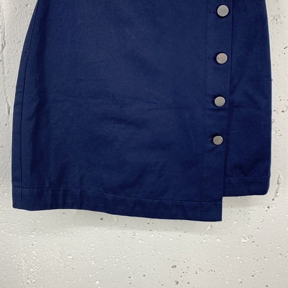 BLDWN size 0 Alexis Nocturnal Navy Asymmetrical Hem Wrap Button Mini Skirt - Picture 4 of 12